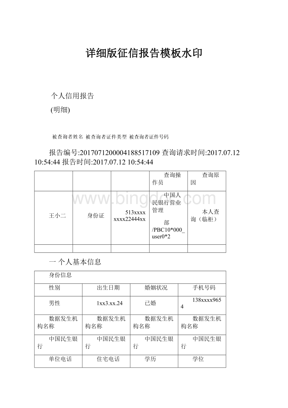 详细版征信报告模板水印.docx