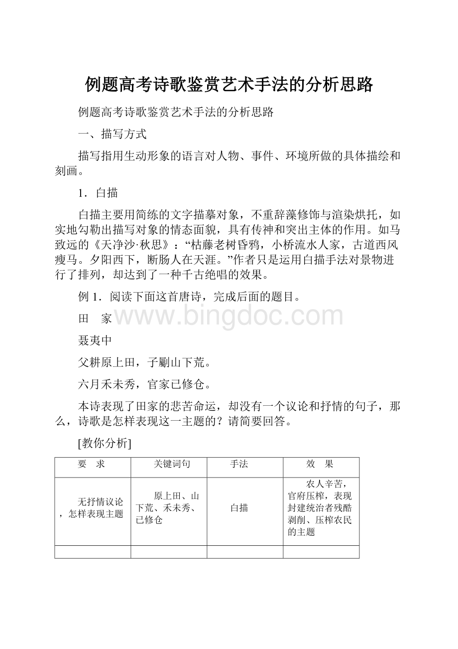 例题高考诗歌鉴赏艺术手法的分析思路.docx