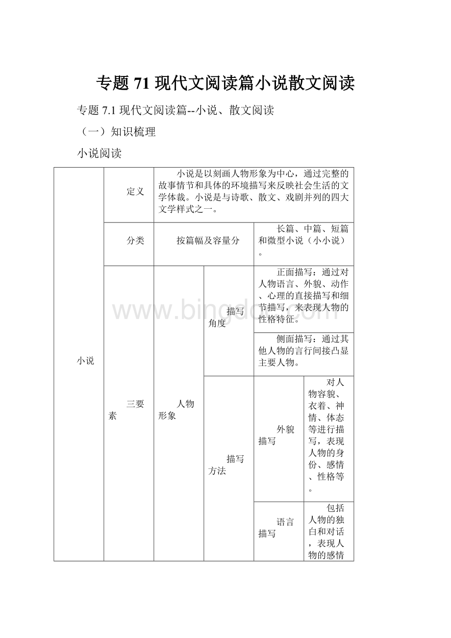 专题71现代文阅读篇小说散文阅读.docx_第1页