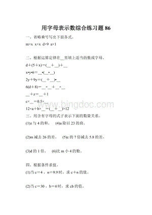 用字母表示数综合练习题 86.docx