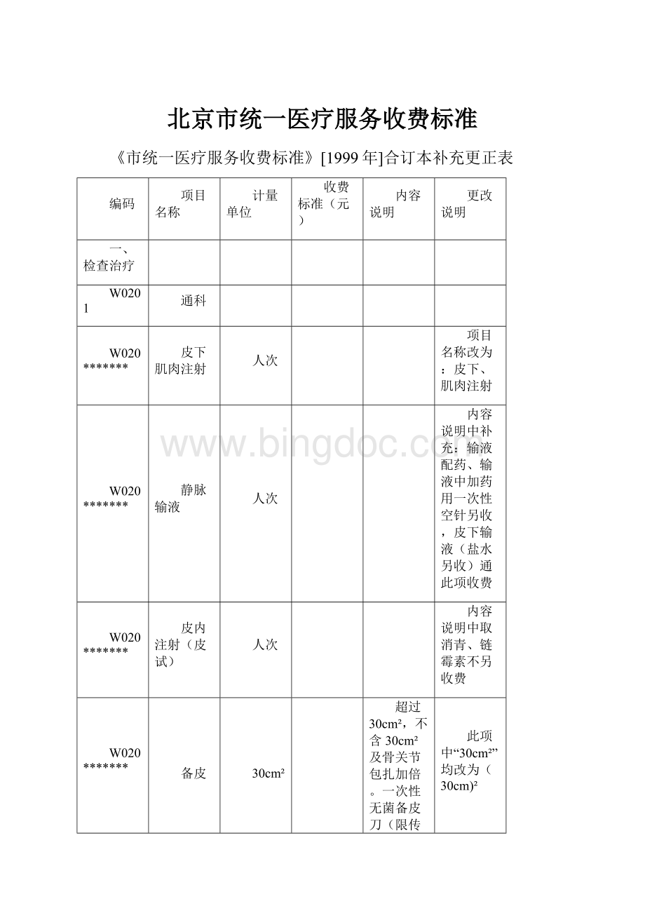 北京市统一医疗服务收费标准.docx_第1页