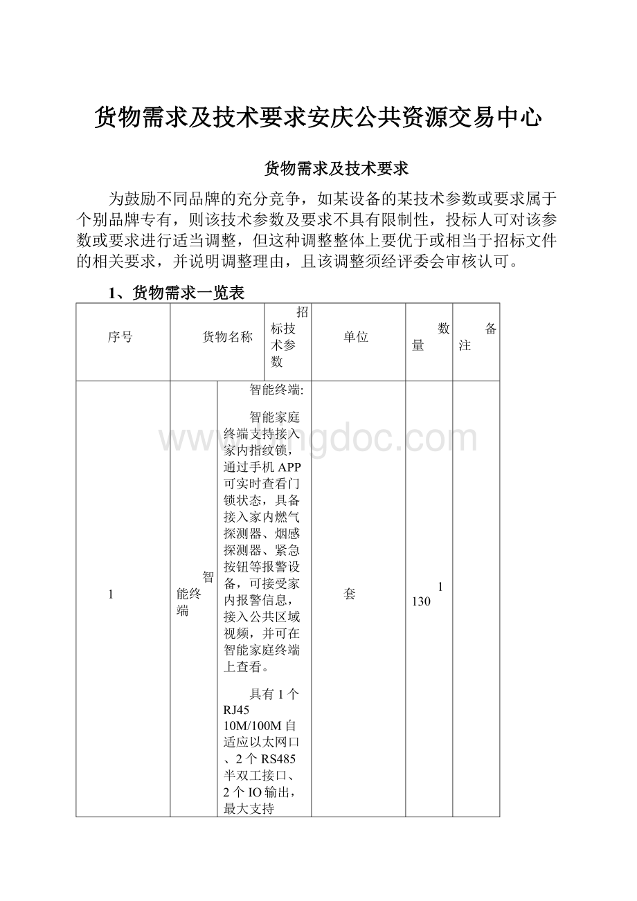 货物需求及技术要求安庆公共资源交易中心.docx