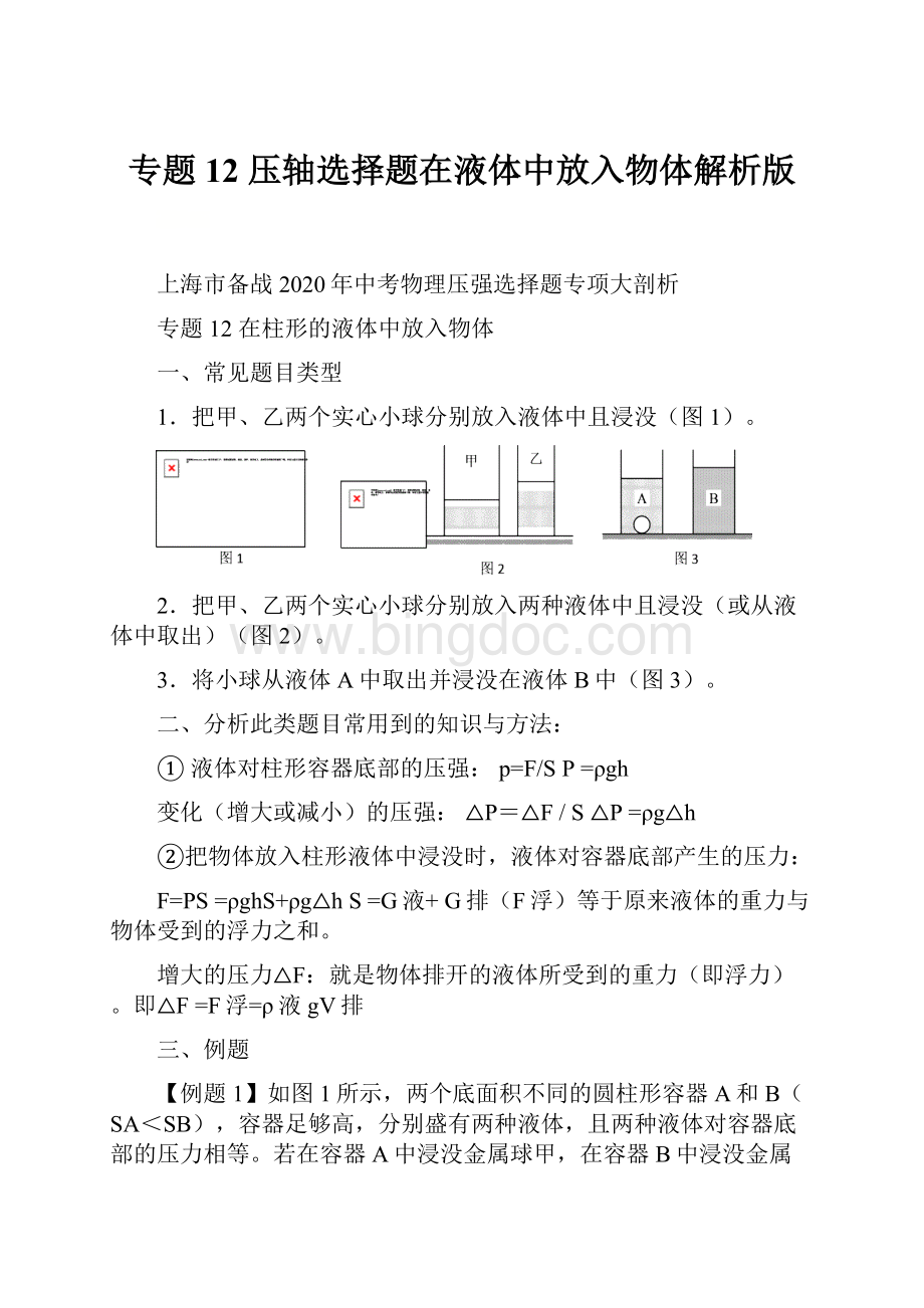 专题12 压轴选择题在液体中放入物体解析版.docx