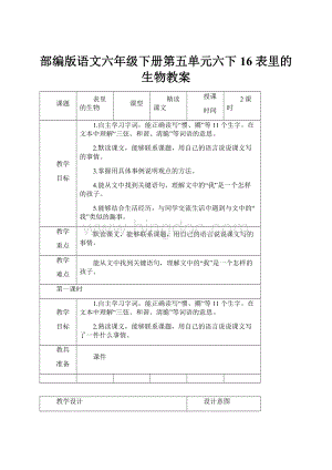 部编版语文六年级下册第五单元六下16 表里的生物教案.docx