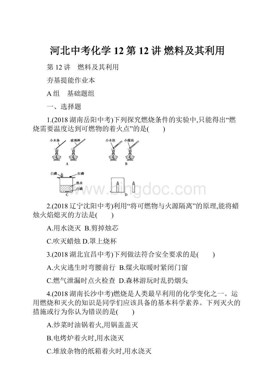 河北中考化学 12第12讲 燃料及其利用.docx