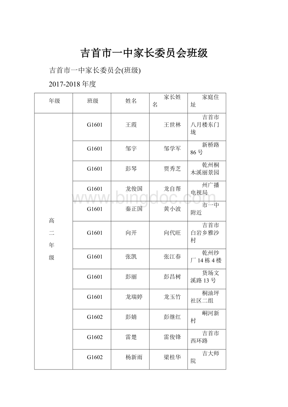 吉首市一中家长委员会班级.docx