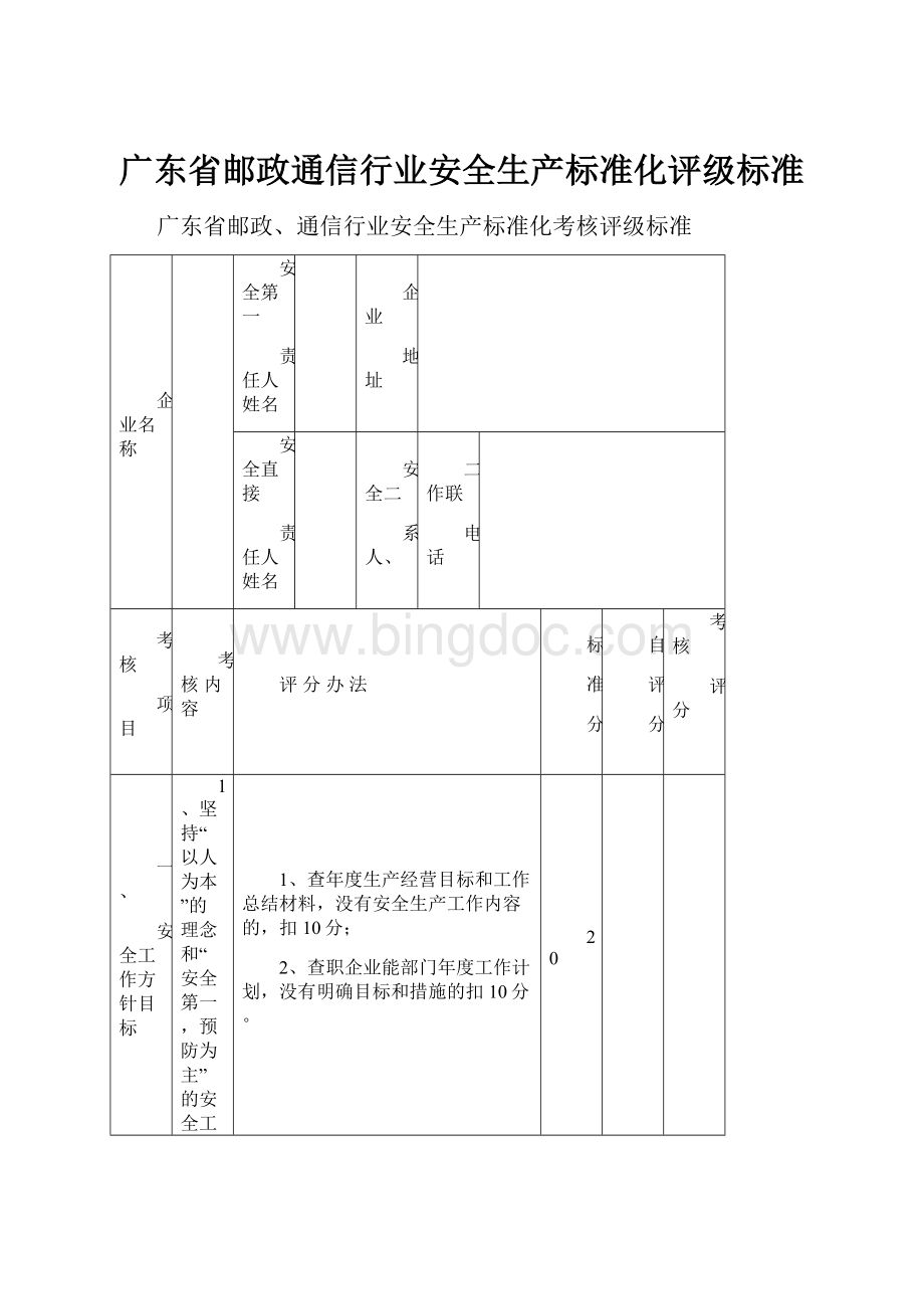 广东省邮政通信行业安全生产标准化评级标准.docx