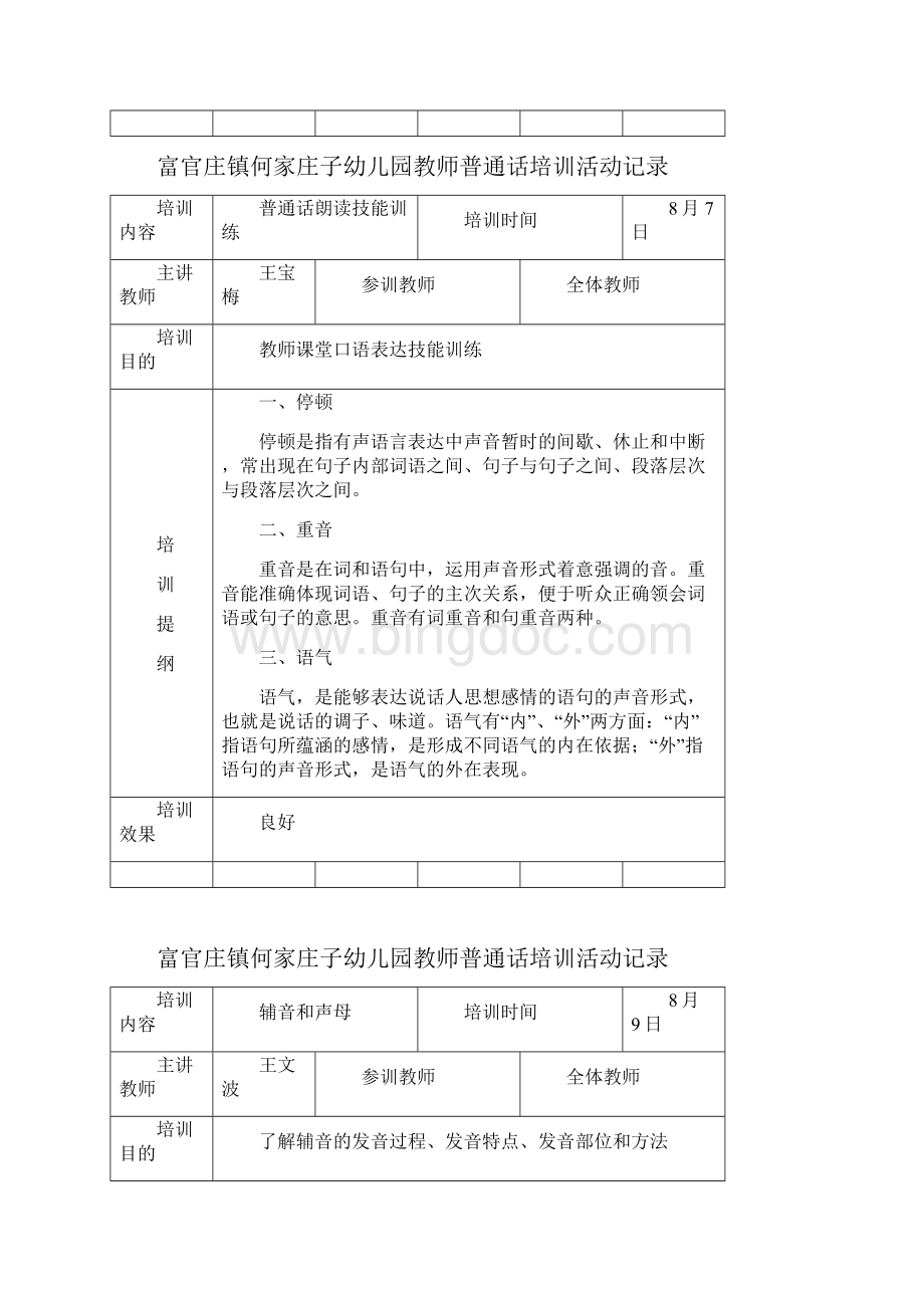 何家庄子幼儿园教师普通话培训活动记录汇编.docx_第2页
