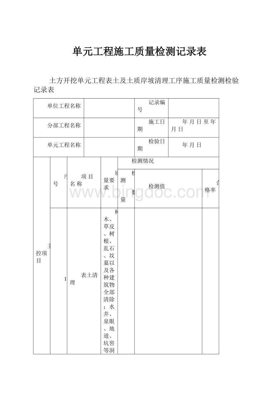 单元工程施工质量检测记录表.docx_第1页