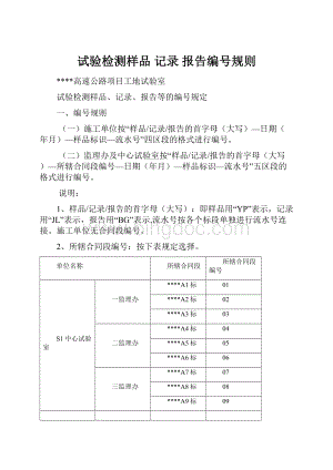 试验检测样品 记录 报告编号规则.docx