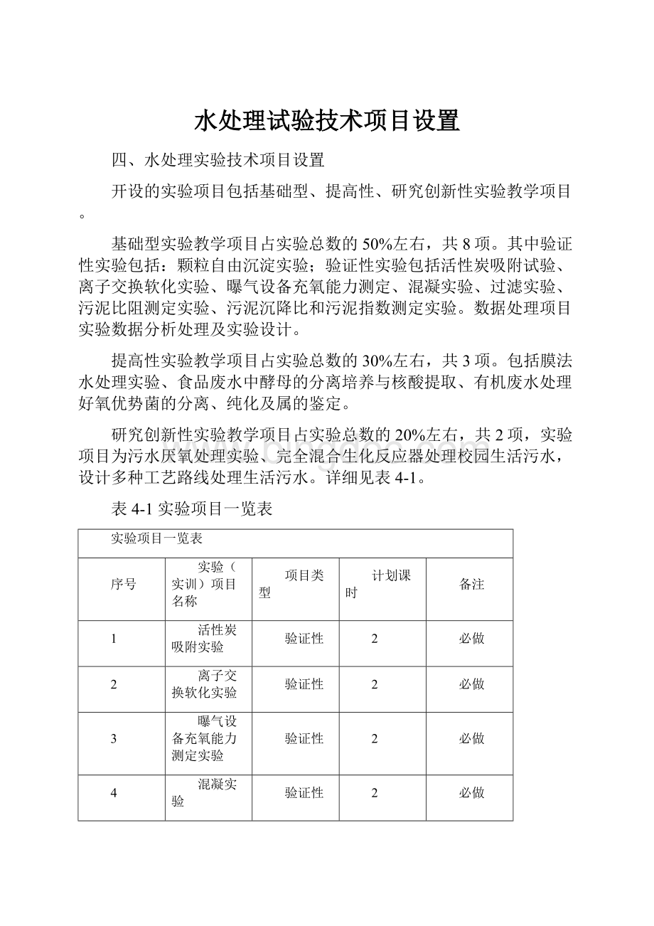 水处理试验技术项目设置.docx_第1页