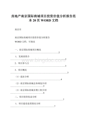 房地产南京国际商城项目投资价值分析报告范本20页WORD文档.docx