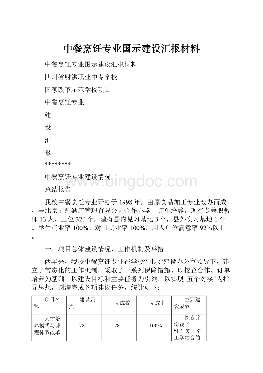 中餐烹饪专业国示建设汇报材料.docx_第1页