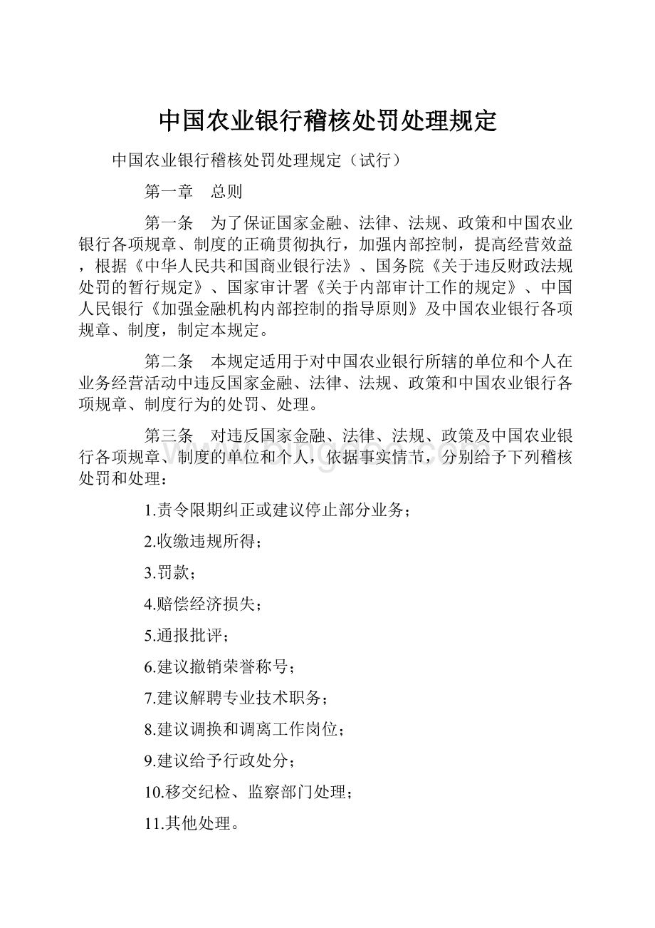 中国农业银行稽核处罚处理规定.docx