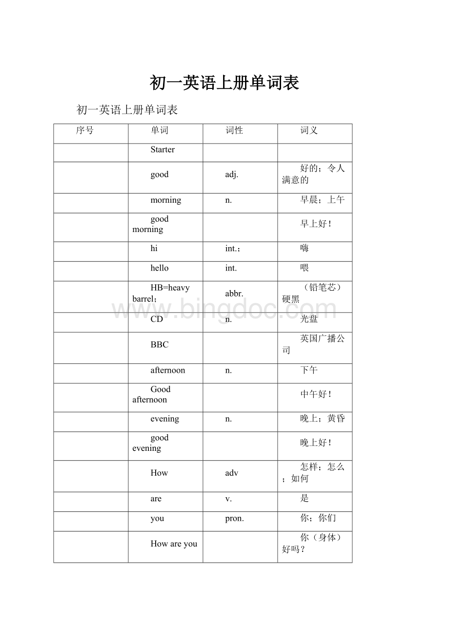 初一英语上册单词表.docx