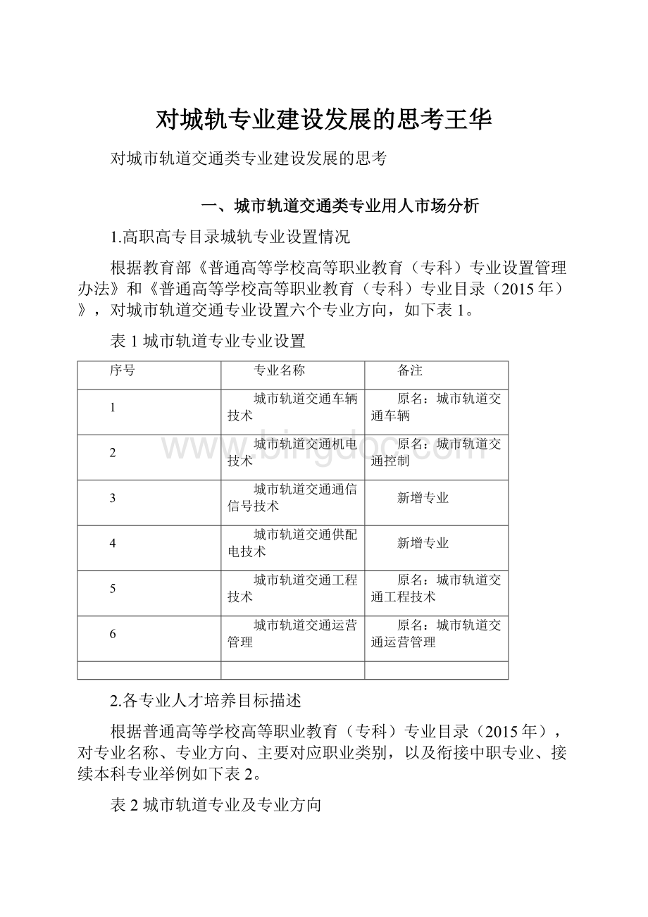 对城轨专业建设发展的思考王华.docx_第1页