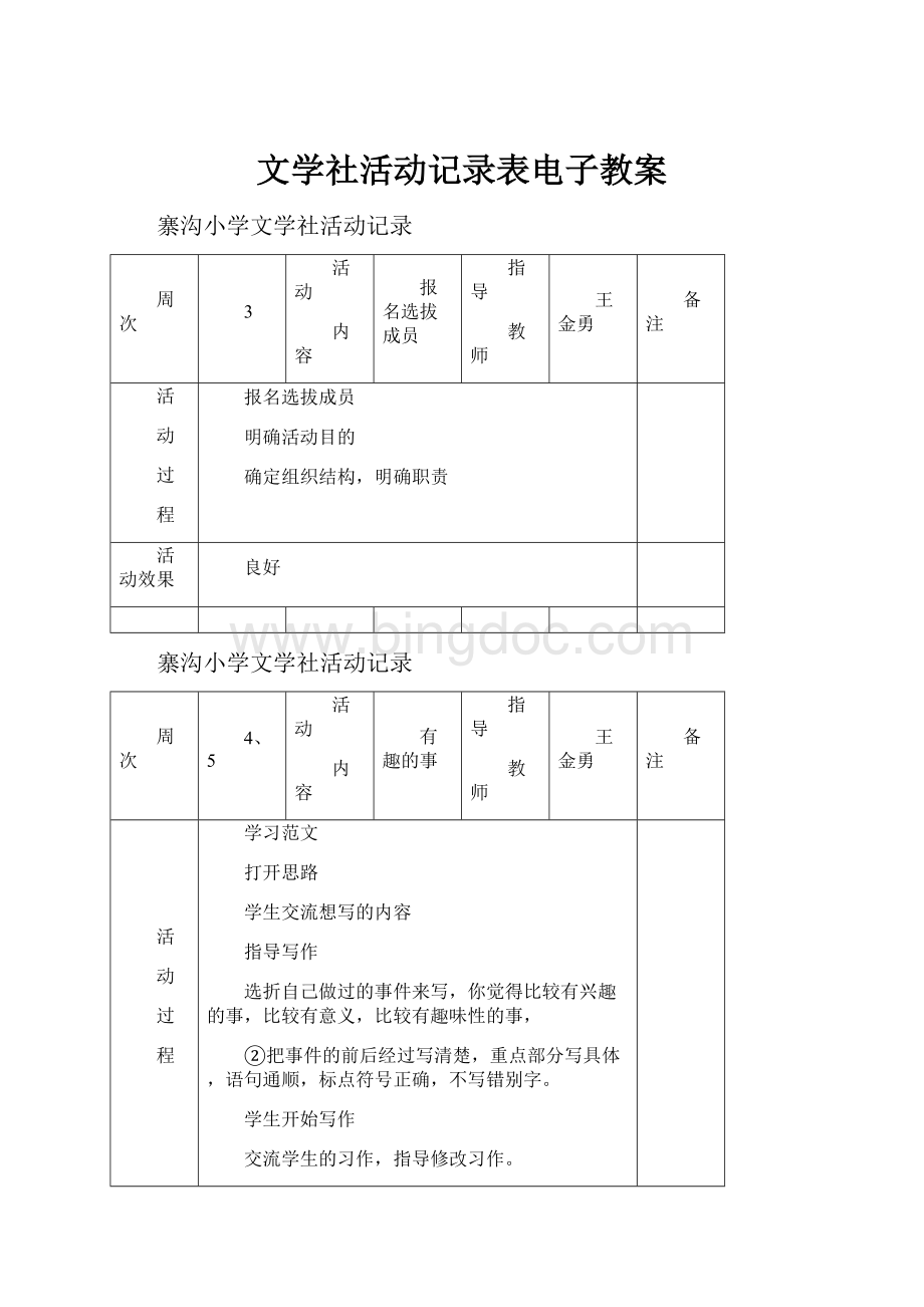 文学社活动记录表电子教案.docx