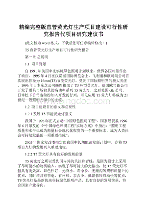 精编完整版直管荧光灯生产项目建设可行性研究报告代项目研究建议书.docx