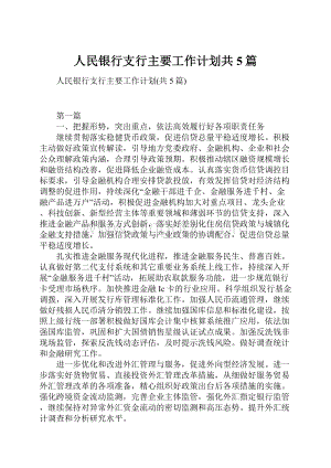 人民银行支行主要工作计划共5篇.docx