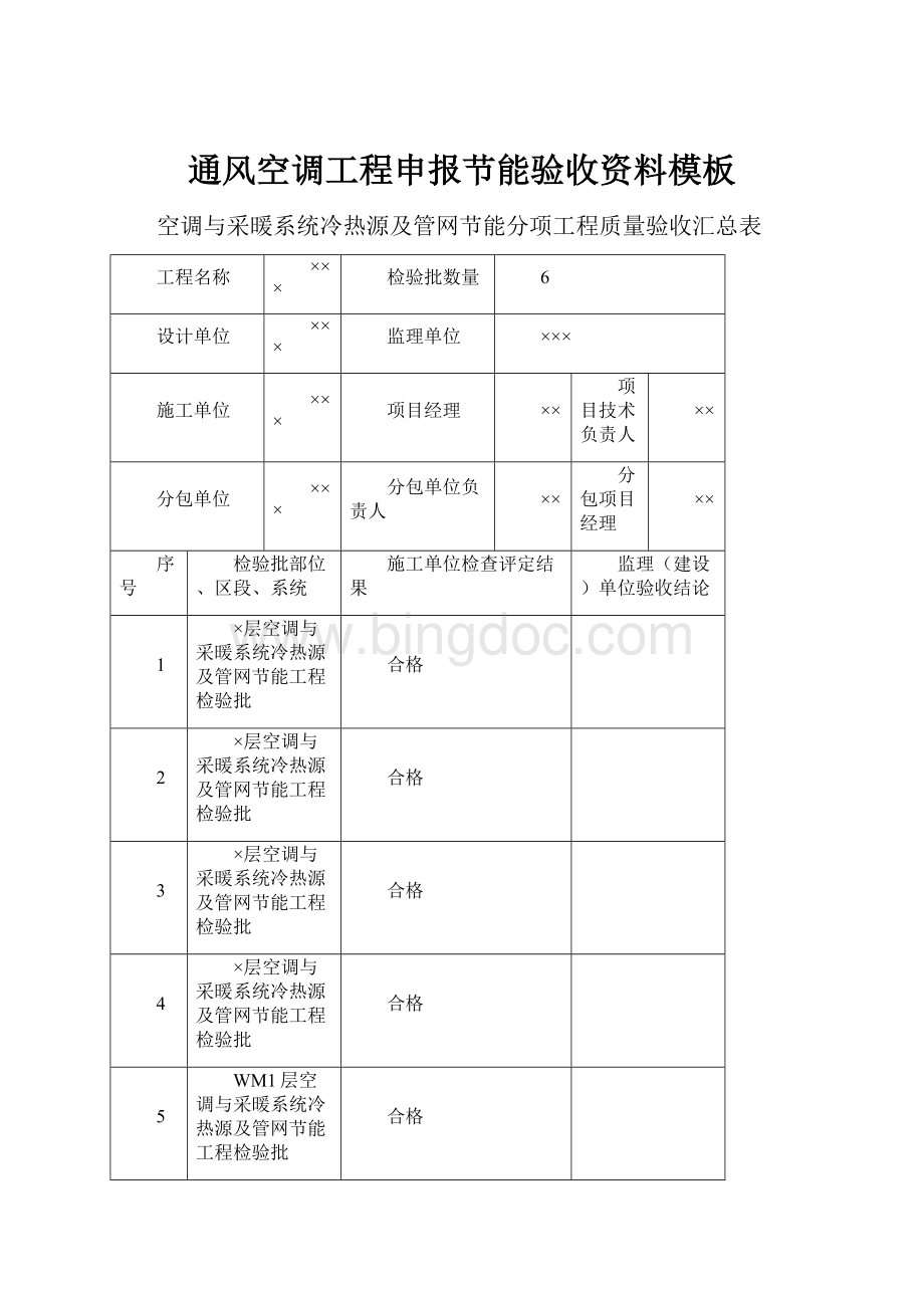 通风空调工程申报节能验收资料模板.docx