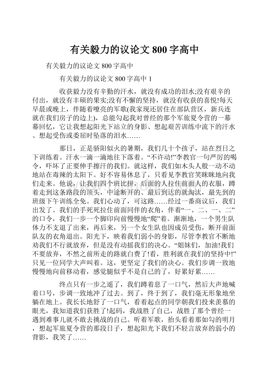 有关毅力的议论文800字高中.docx