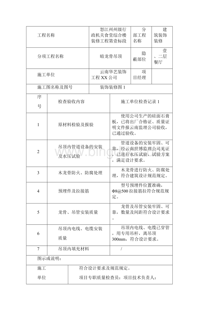 建筑工程管理吊顶工程隐蔽验收记录.docx_第2页