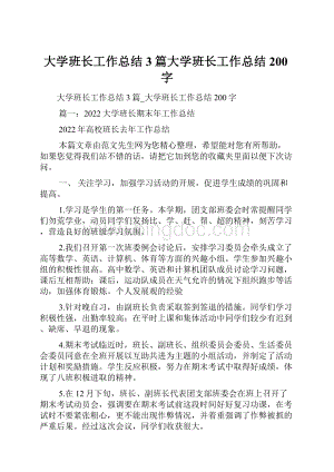 大学班长工作总结3篇大学班长工作总结200字.docx