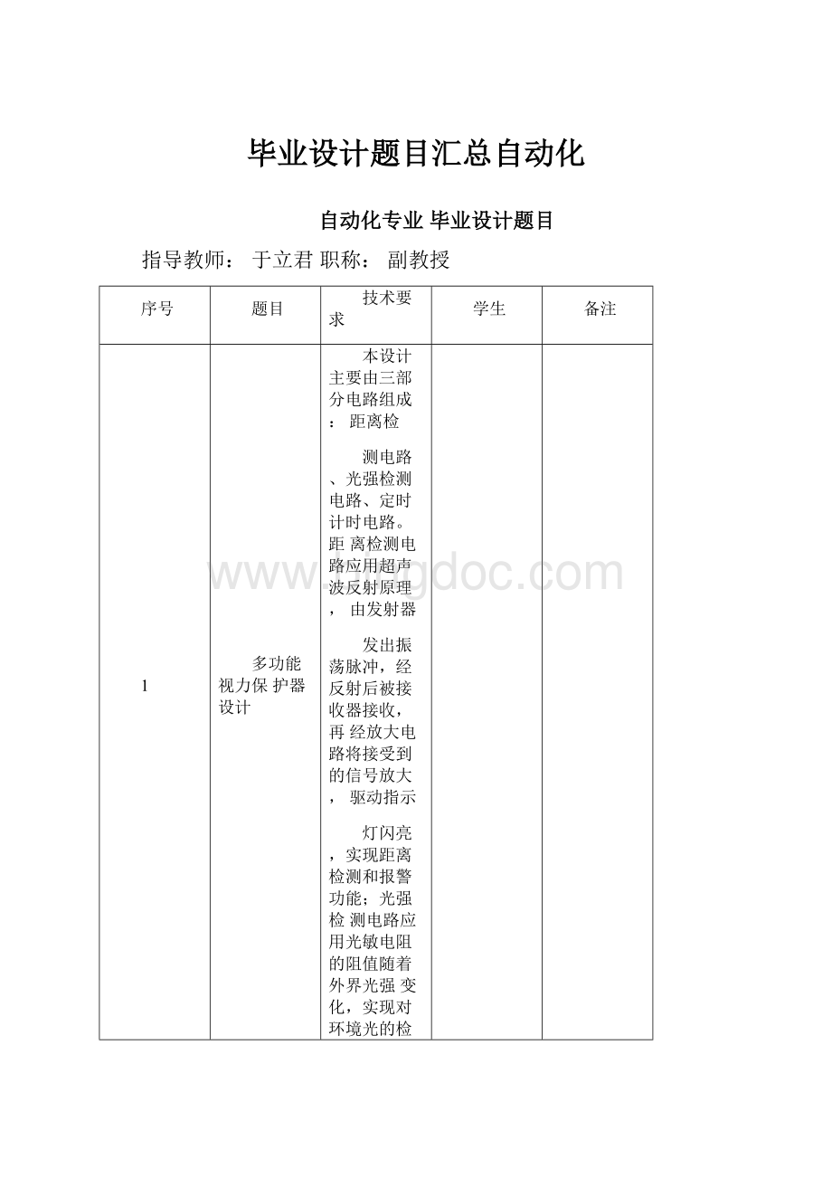 毕业设计题目汇总自动化.docx_第1页