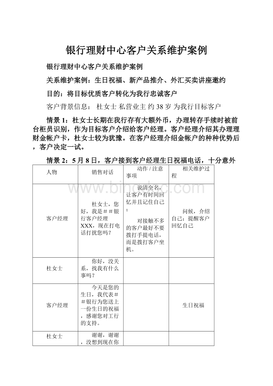 银行理财中心客户关系维护案例.docx_第1页