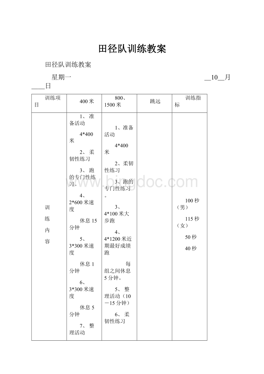 田径队训练教案.docx