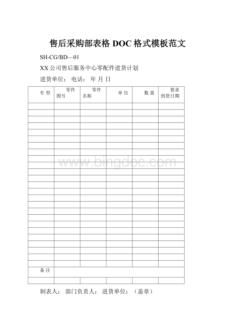 售后采购部表格DOC格式模板范文.docx