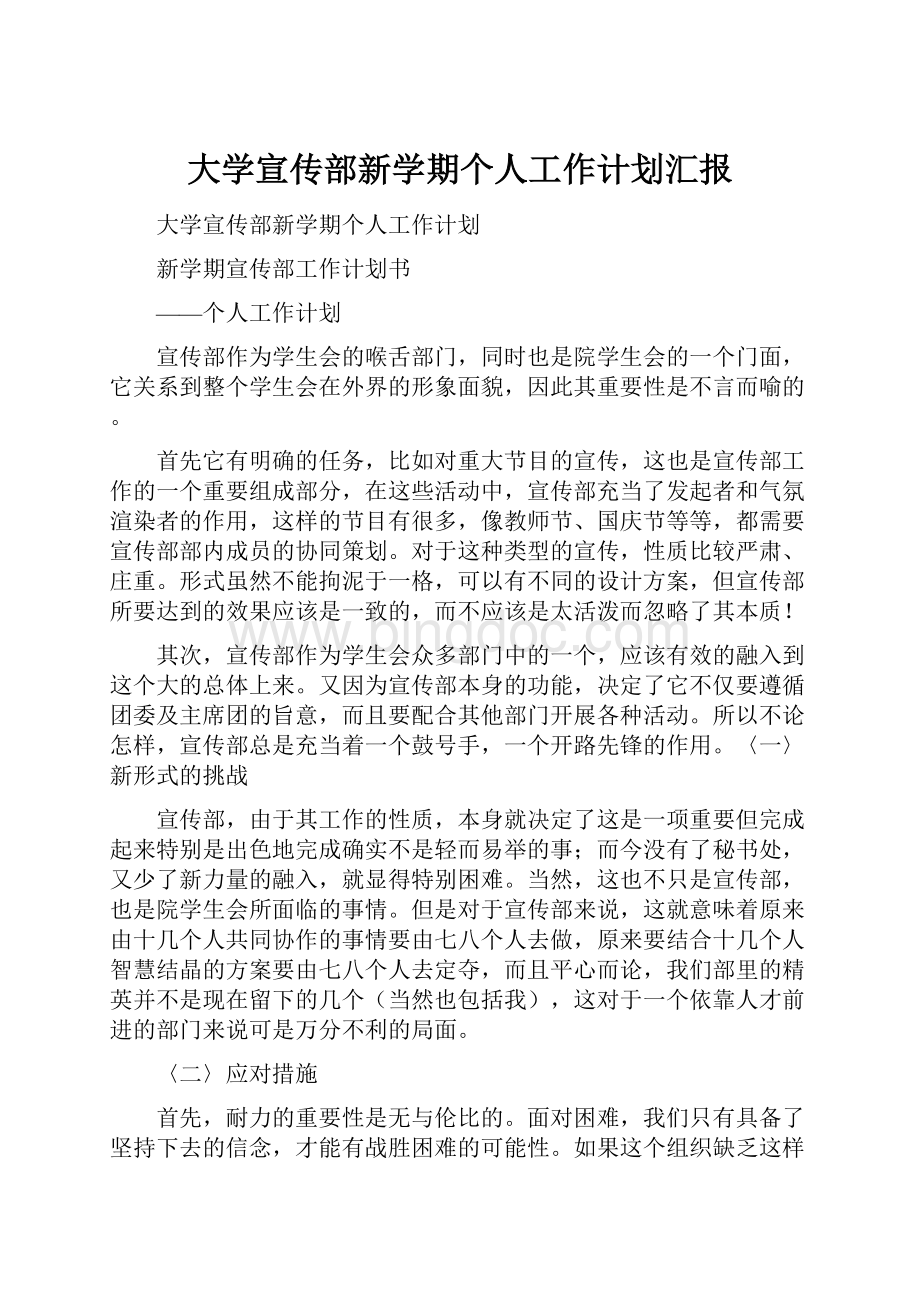 大学宣传部新学期个人工作计划汇报.docx