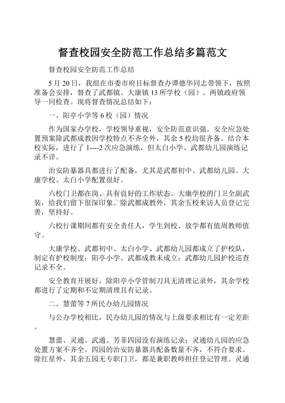 督查校园安全防范工作总结多篇范文.docx