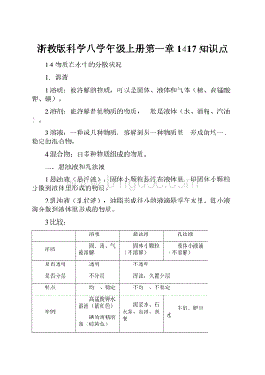 浙教版科学八学年级上册第一章1417知识点.docx