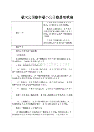 最大公因数和最小公倍数基础教案.docx