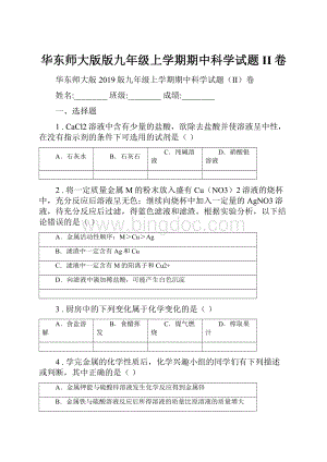 华东师大版版九年级上学期期中科学试题II卷.docx