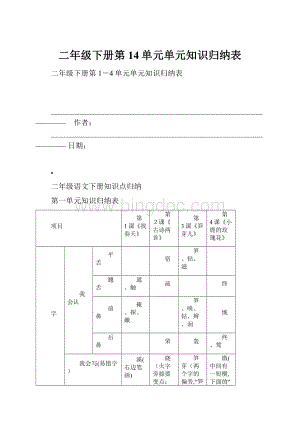 二年级下册第14单元单元知识归纳表.docx