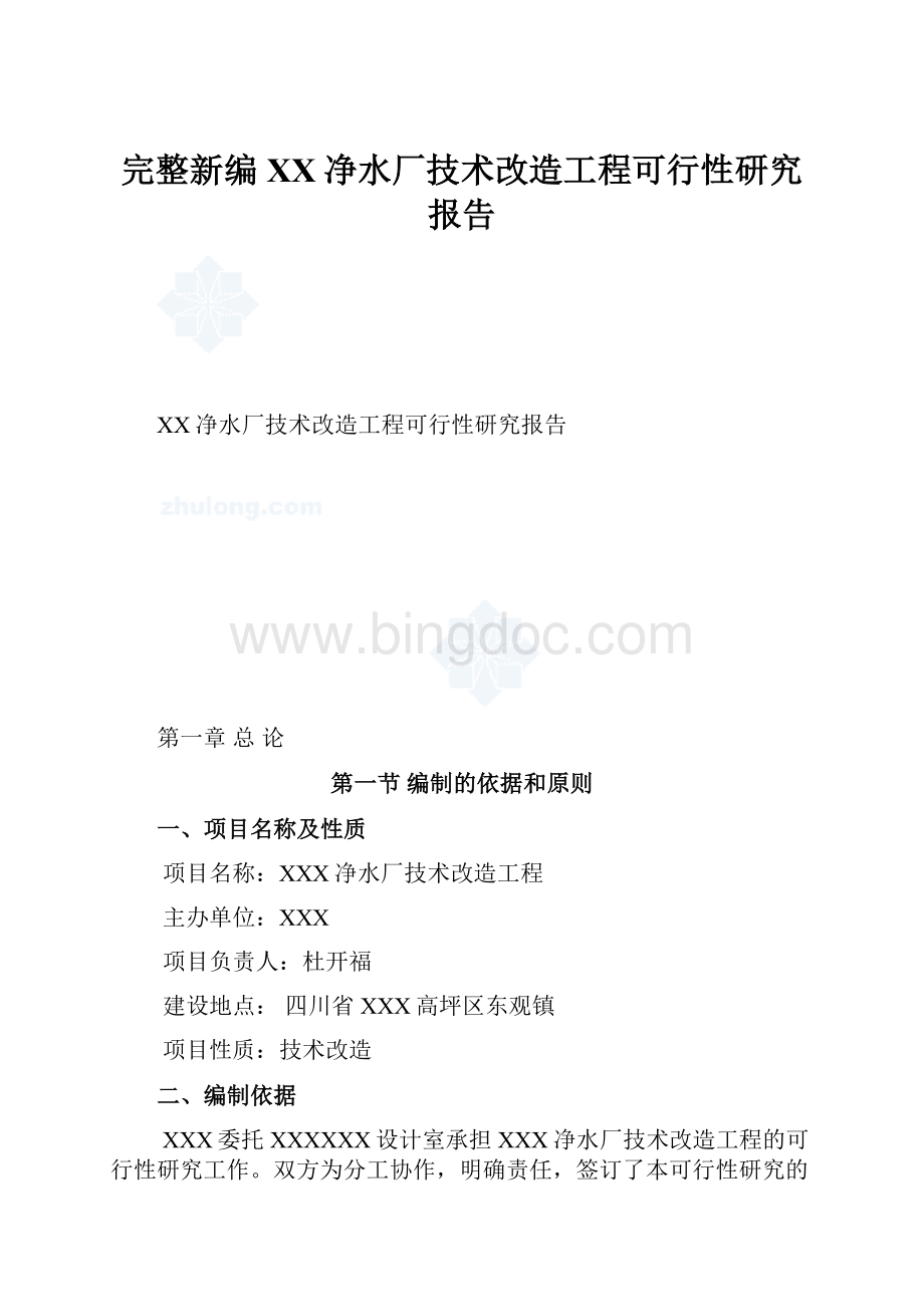 完整新编XX净水厂技术改造工程可行性研究报告.docx