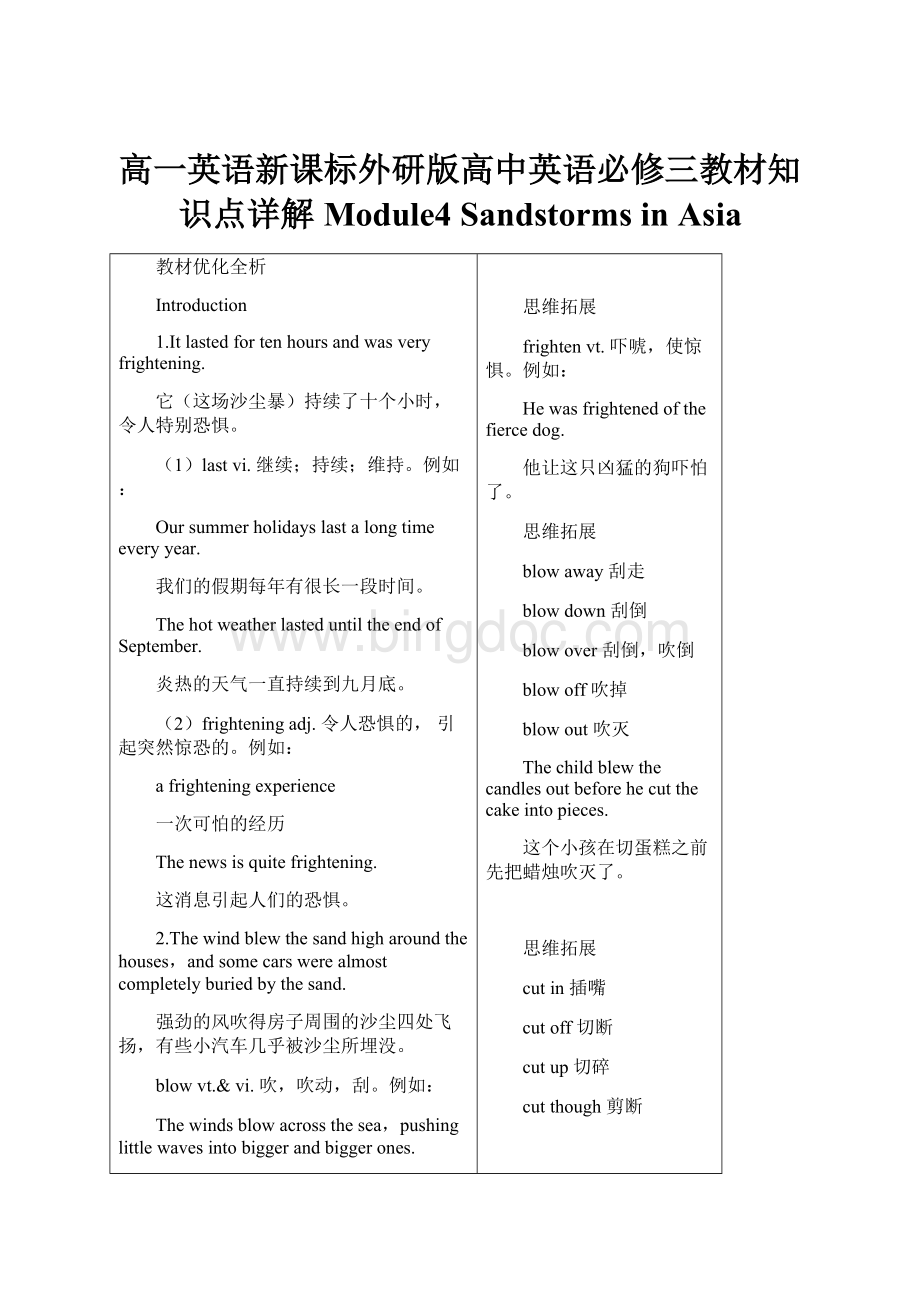 高一英语新课标外研版高中英语必修三教材知识点详解Module4 Sandstorms in Asia.docx