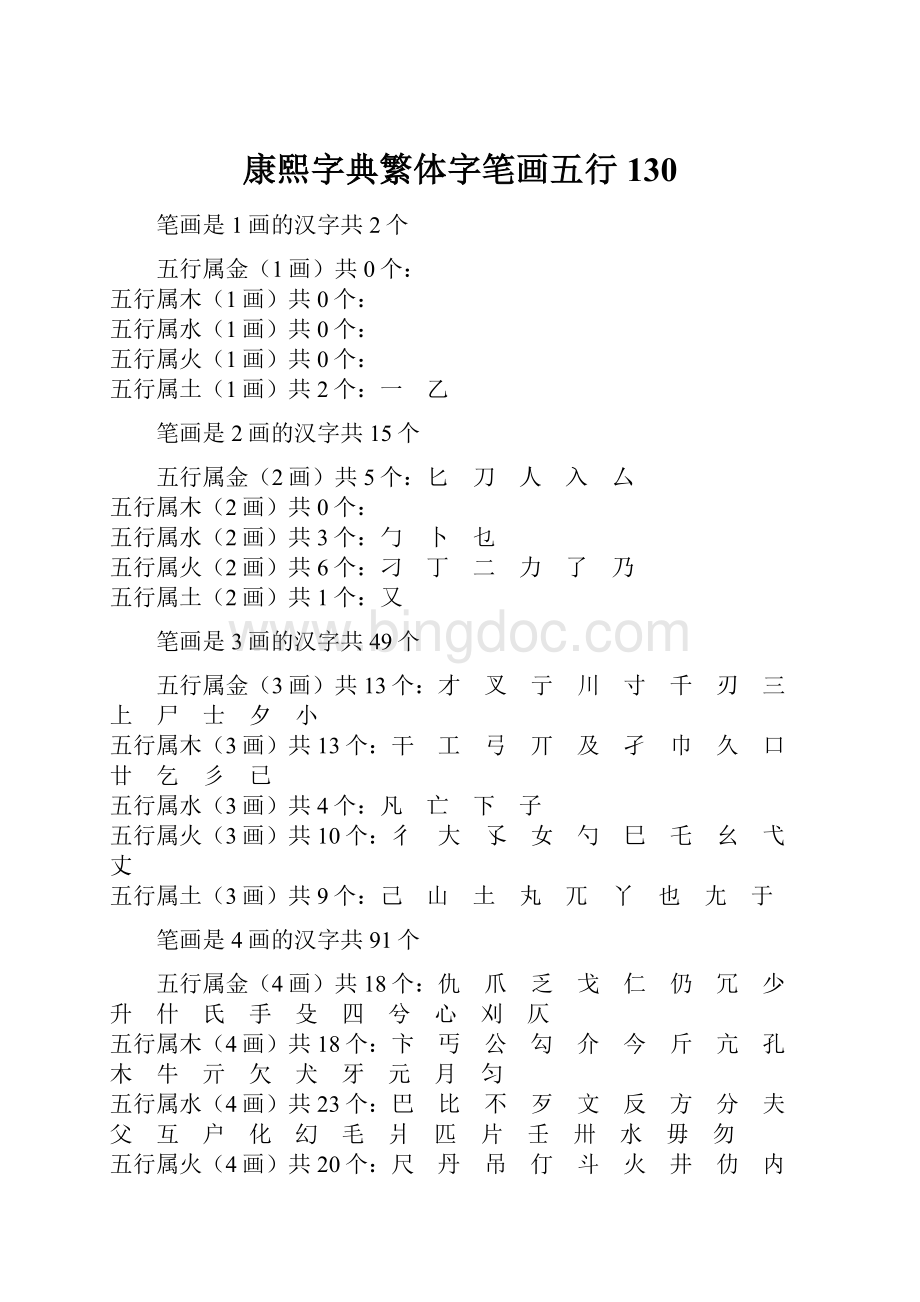 康熙字典繁体字笔画五行130.docx_第1页