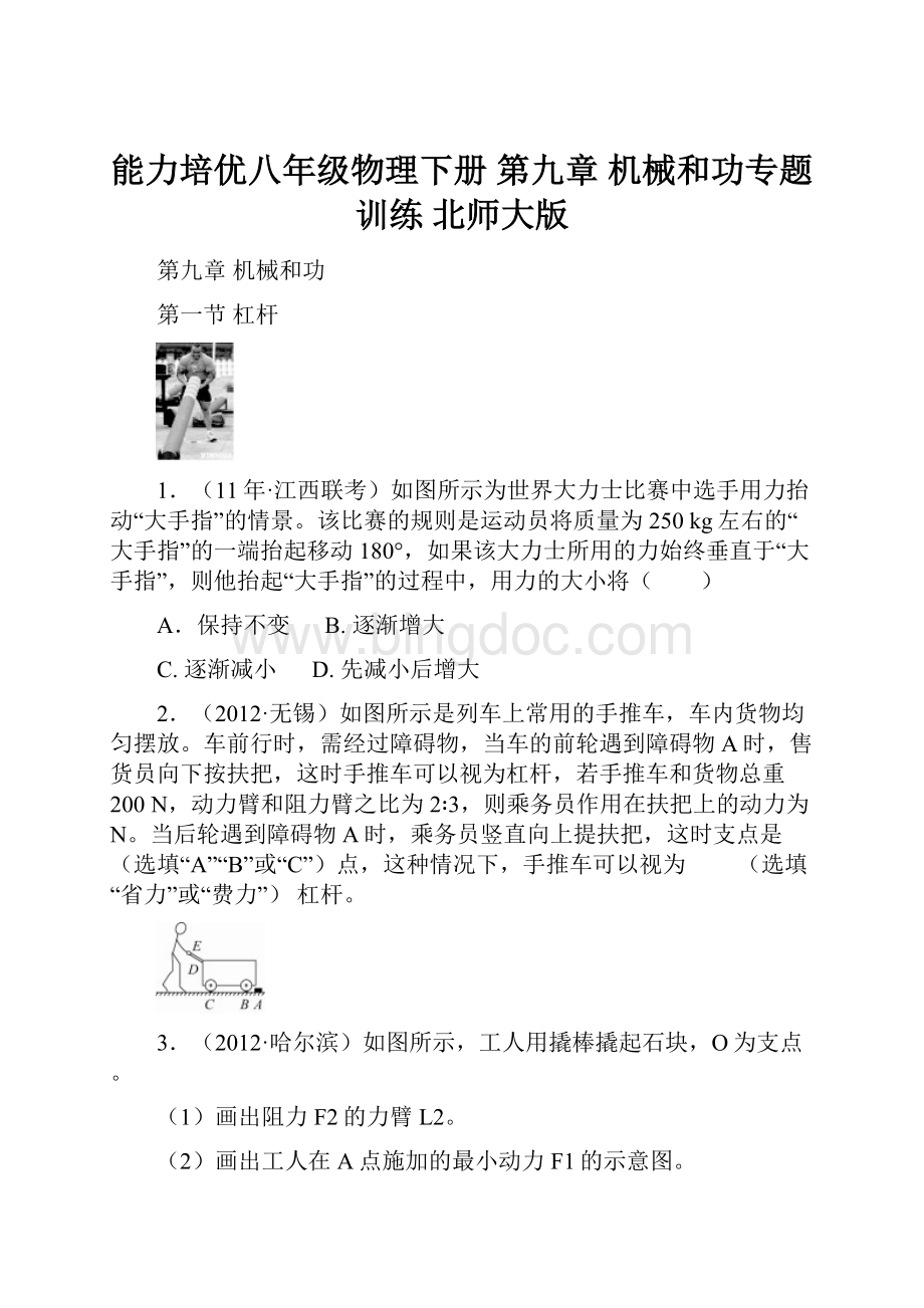 能力培优八年级物理下册 第九章 机械和功专题训练 北师大版.docx