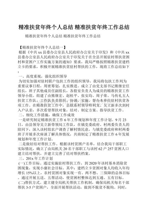 精准扶贫年终个人总结 精准扶贫年终工作总结.docx