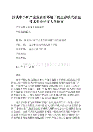 浅谈中小矿产企业在新环境下的生存模式冶金技术专业论文大学论文.docx