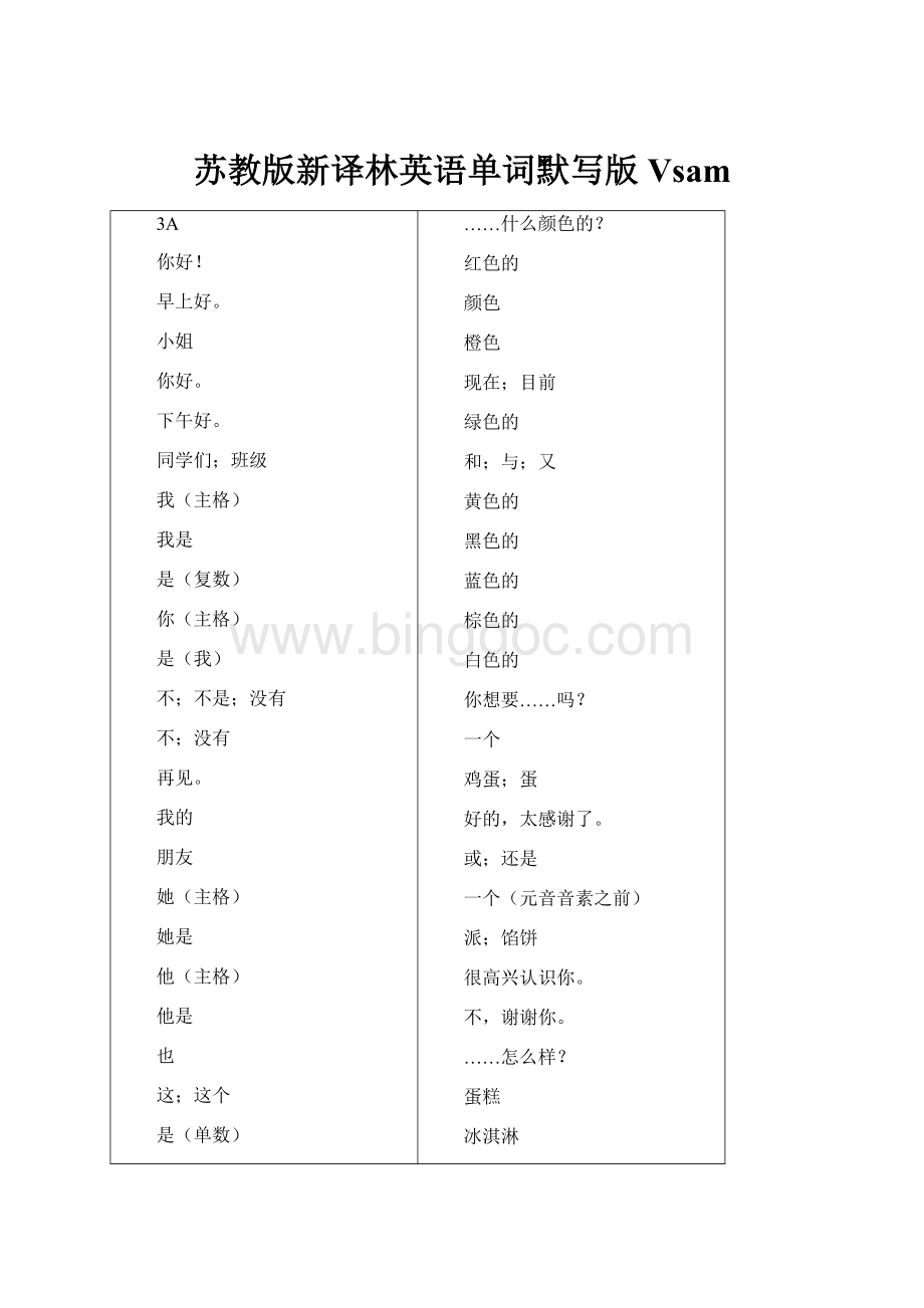 苏教版新译林英语单词默写版Vsam.docx