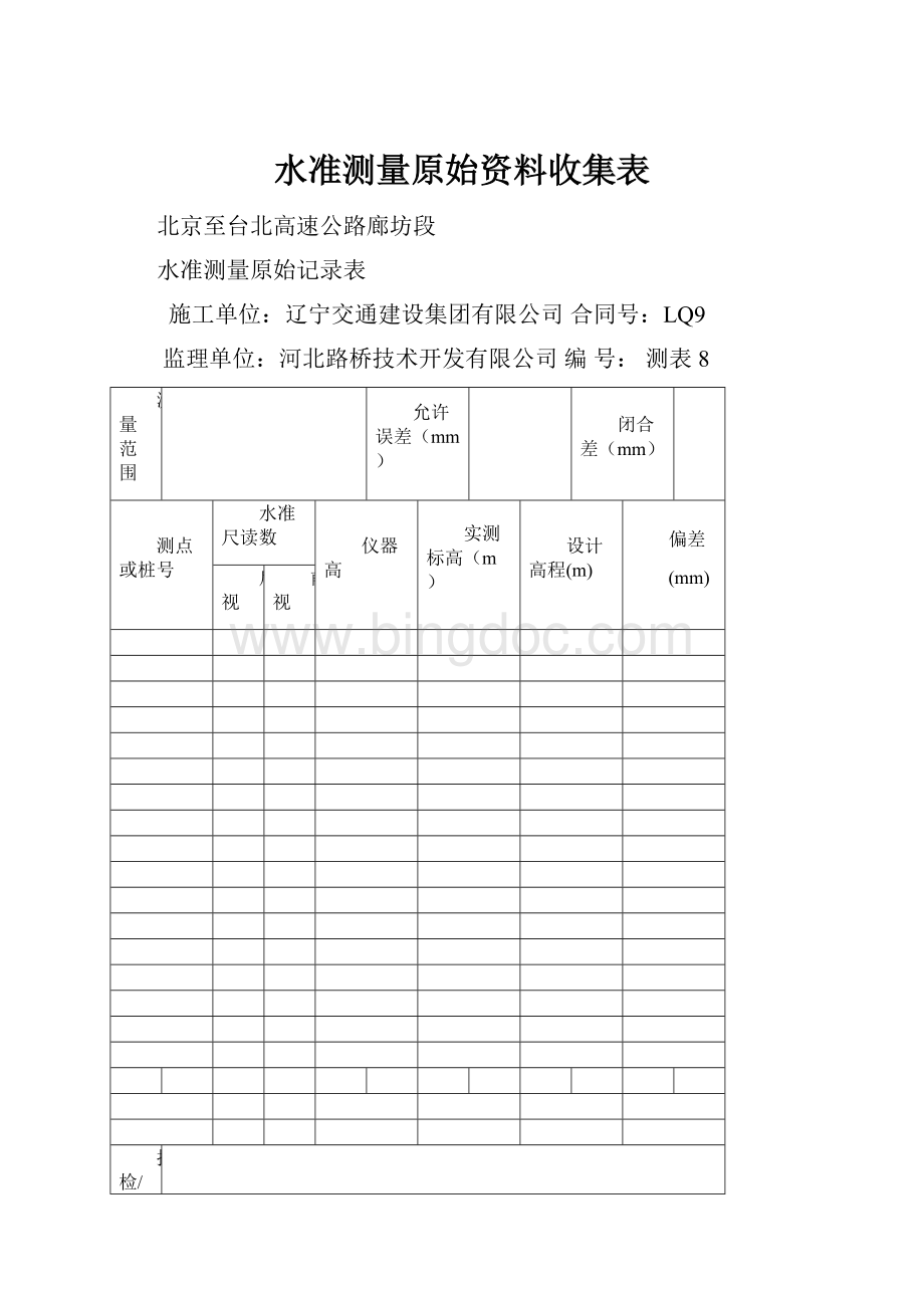 水准测量原始资料收集表.docx_第1页