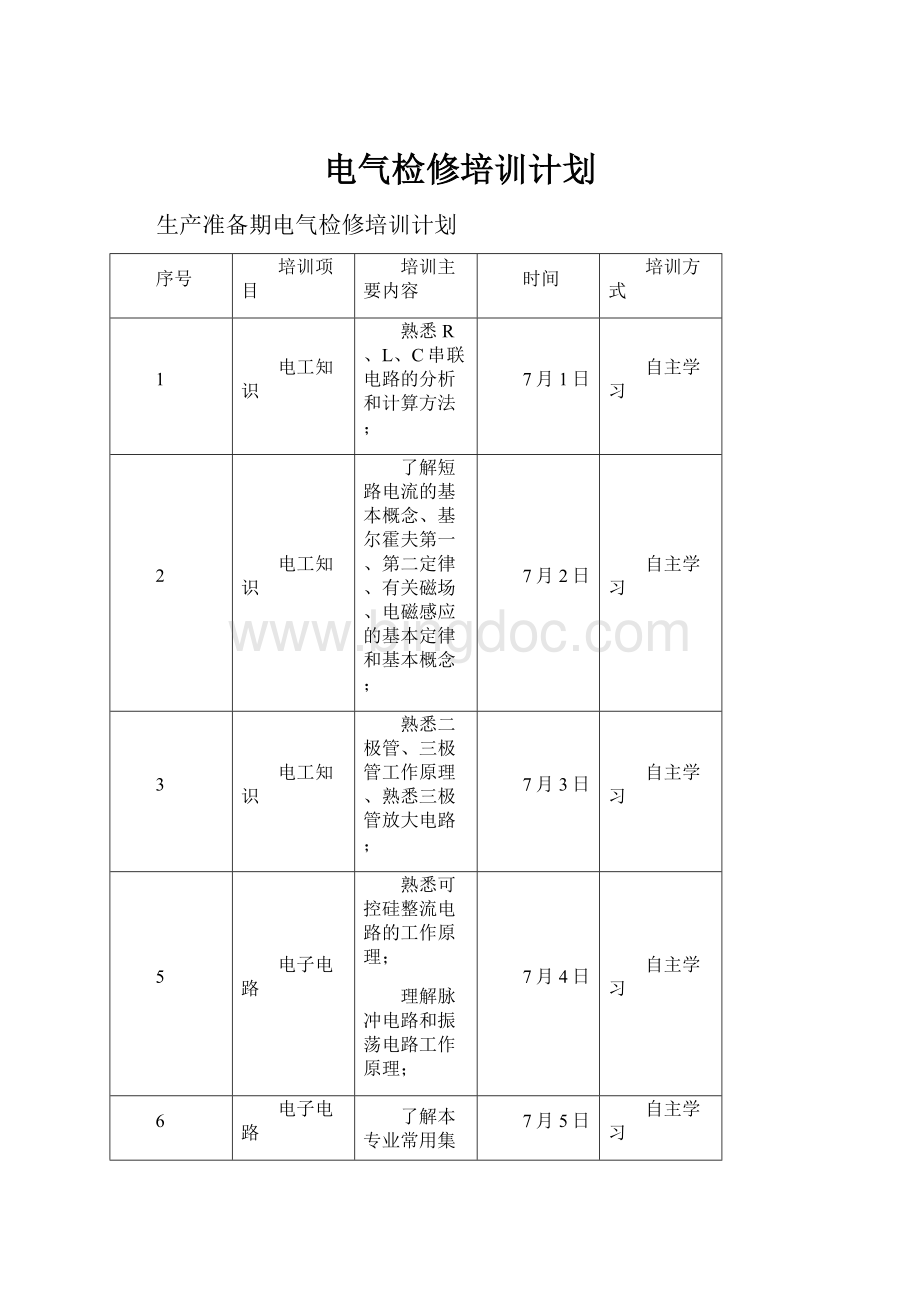 电气检修培训计划.docx