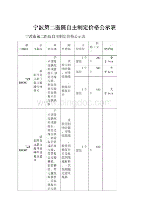 宁波第二医院自主制定价格公示表.docx