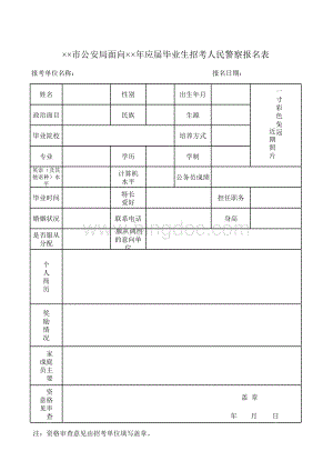 市公安局面向应届毕业生招考人民警察报名表.xls