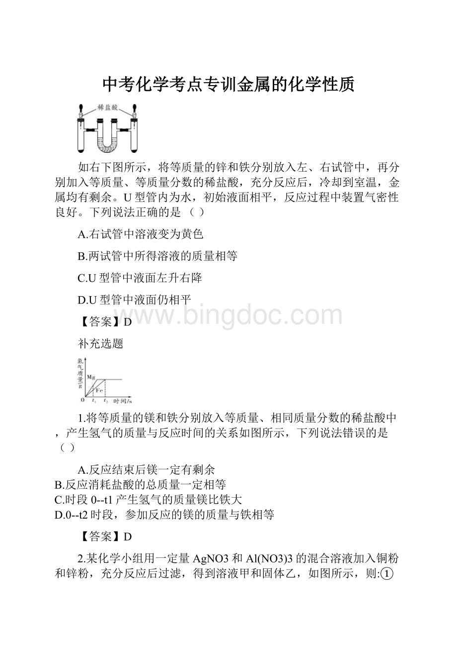 中考化学考点专训金属的化学性质.docx_第1页