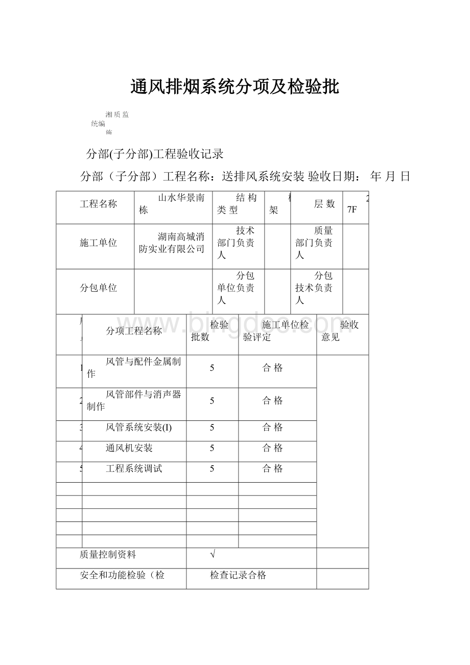 通风排烟系统分项及检验批.docx_第1页